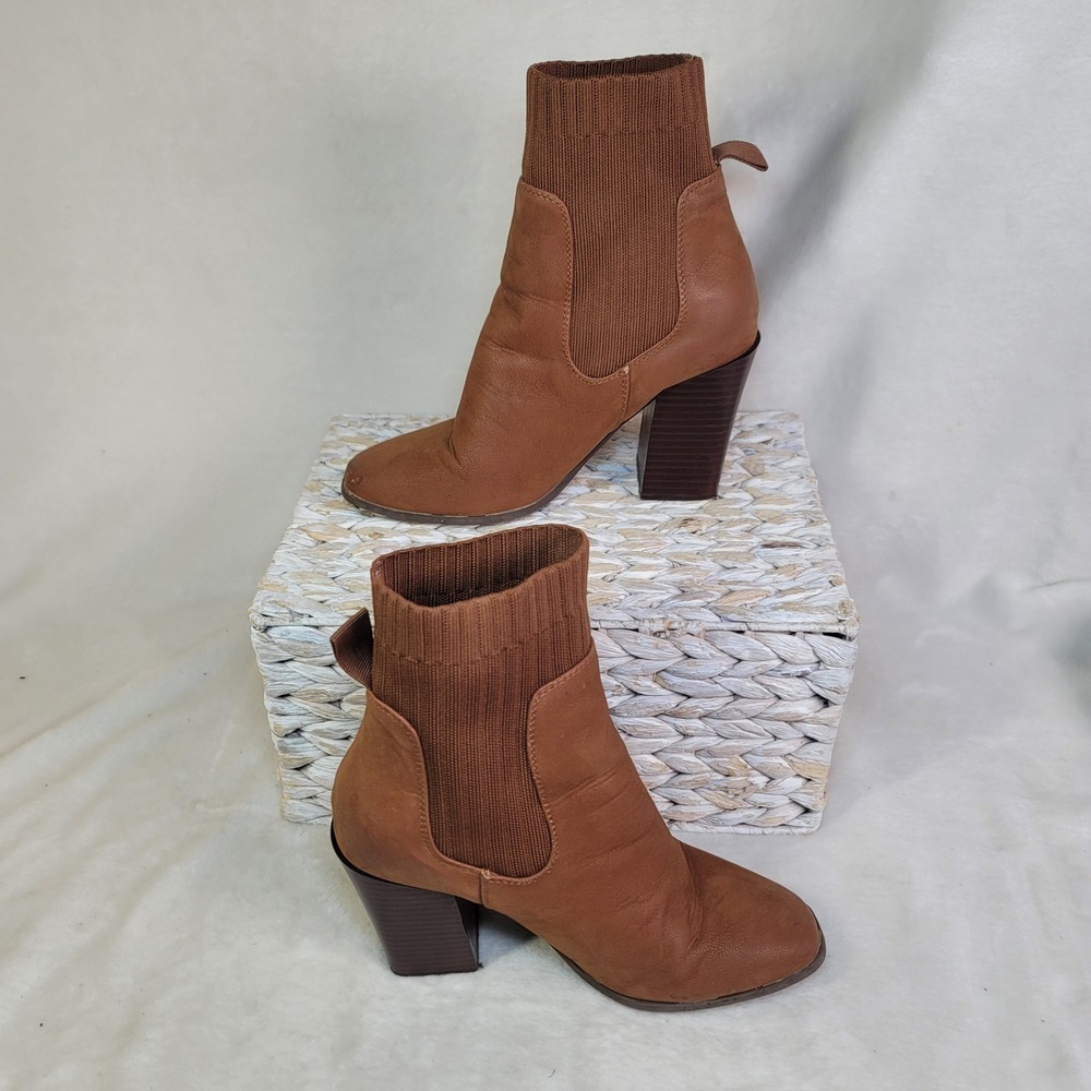 Journee‎ True Comfort Block Heel Ankle Boots Chelsea Tan 7.5 Square Toe Bohemian